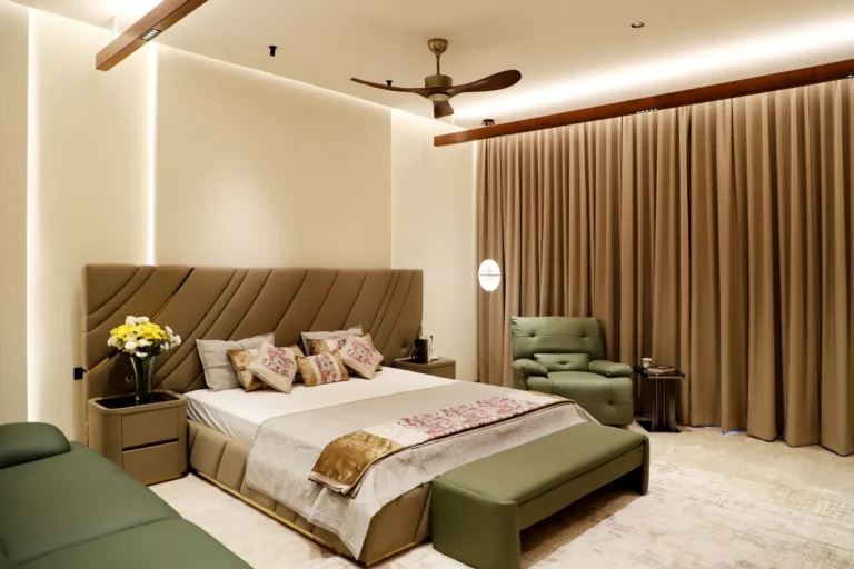Finished vacation home bedroom ready for guests