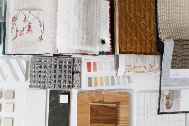 Interior design fabric, finish and material samples